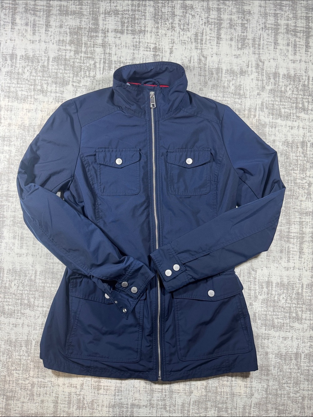 Tommy Hilfiger Women's Navy Utility Zip Jacket with Snap Pockets 26.5X16 sz XS